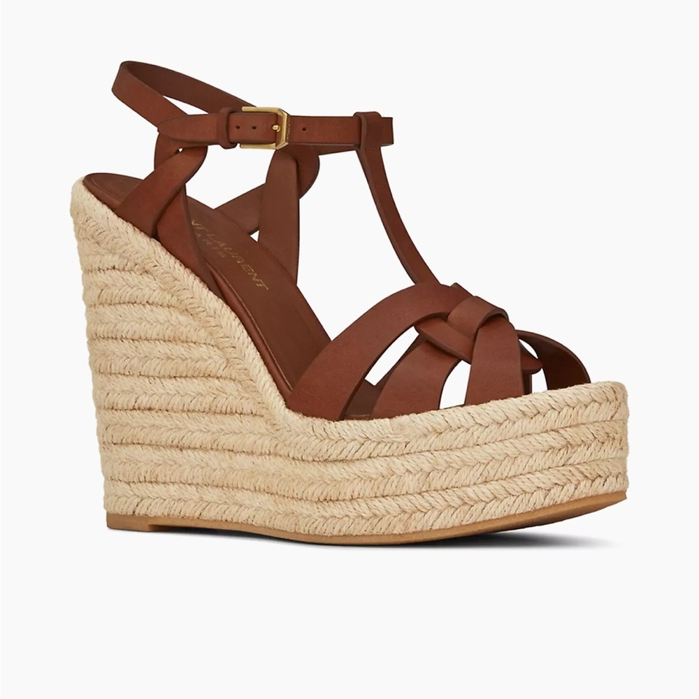 Yves Saint Laurent Tribute Leather Espadrille Wedge Sandals
